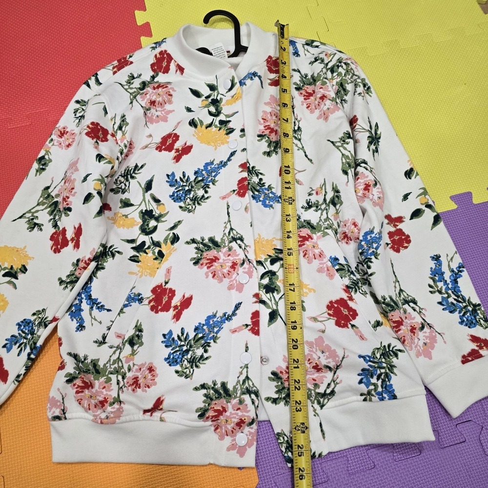 Tudor Court Floral Bomber Jacket Women's Size‎ PS Petite Snap Front Fleece Lined